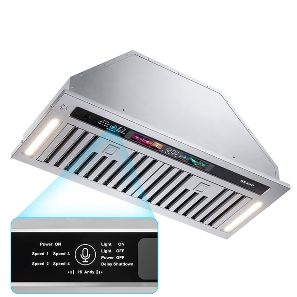 Campana extractora 75 cm, 900 CFM, acero inoxidable, 4 velocidades, con Control de Voz/Gesto/Táctil, filtro de carbón, convertible con o sin ducto
