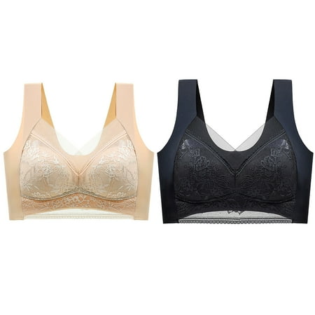 BYHONG Women Sexy Full Lace Flower Seamless Backless Underwear Tank Waist Coat Bra Wrapped Bust 2 Pack Women s bras Black 4L
