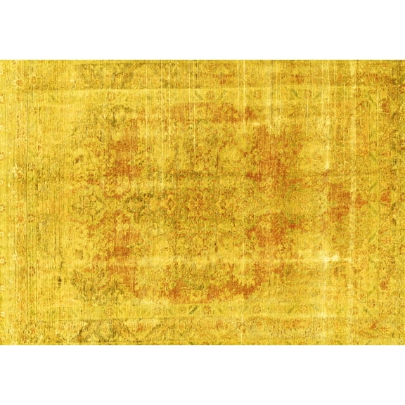 Ahgly Company Machine Washable Indoor Rectangle Persian Yellow Traditional Area Rugs, 5' x 7'