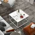 thumbnail image 5 of Costway Modern Rectangular Wood Coffee Table with Metal Frame, White/Marble, 5 of 10