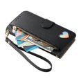 thumbnail image 3 of For iPhone Air Leather Phone Case Wallet Heart-shaped Zipper Pocket Pouch Folio Flip Cover Kickstand, Multi Anti-theft Multi-Card Holder Cash Slot, Double Magnetic Buckle, Wrist Lanyard,Black, 3 of 8
