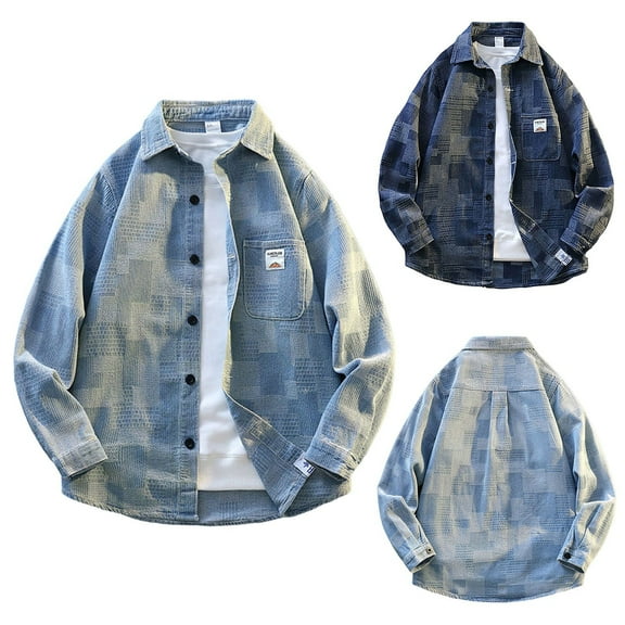 Men Denim Jacket Lightweight Casual Windbreaker Zip Up Coat Fashion Stylish Fall Jackets with Pocket Running Hiking Travel (Dark Blue,Large)