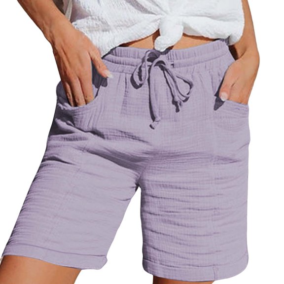 GZWYHT Shorts Casual Women's High Waist,Summer Beach Drawstring Comfortable Pockets Swimming Shorts Solid Fitness Shorts High Waist Drawstring Casual Pocket Pants,Purple XL