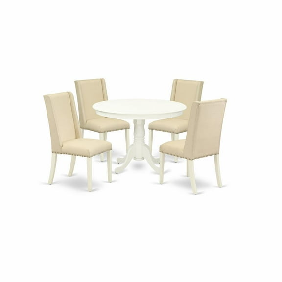 East West Furniture Hartland 5-piece Wood Dining Set in Linen White