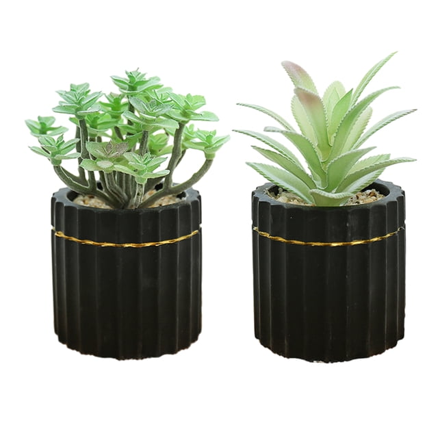 2 uds plantas en macetas suculentas de simulación, pequeños adornos creativos, macetas de cemento pintadas de oro, flores artificiales y plantas verdes