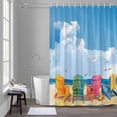 thumbnail image 5 of Beach Chairs Bathroom Shower Curtain, Summer Beach Ocean Seagull Sky Waterproof Washable Soft Bath Curtain for Bathtub Decor with 12 Hooks&Grommet, 66x72 Inch, 5 of 9