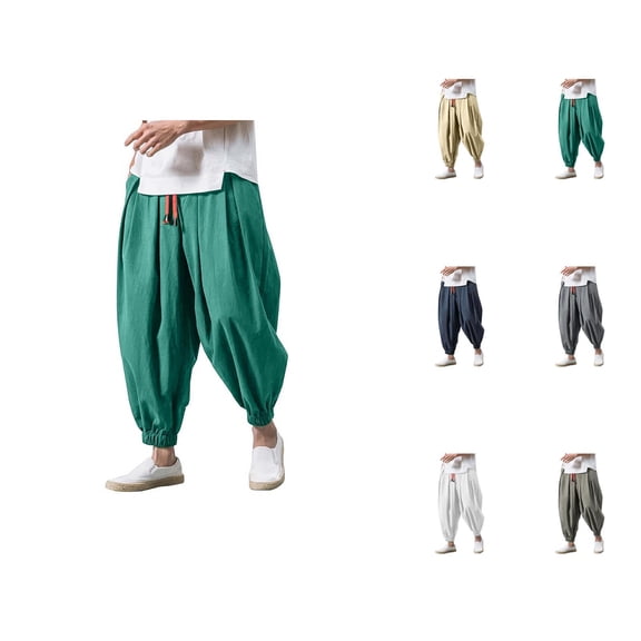 Mens Pants Cotton Elastic Waist Lounge Style, Casual Lightweight Harem Pants for Men, Breathable Fit with Drawstring for Pajama, Gym, or Daily Streetwear M-5XL, Black