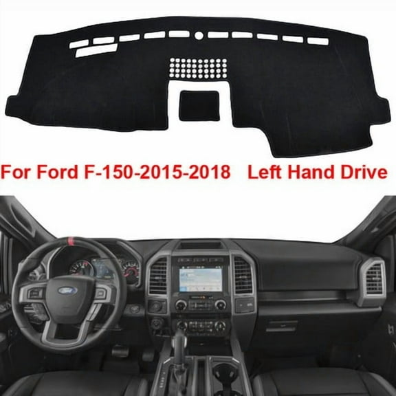 Leather Car Dashboard Protects Cover Dash Mat Dash Cover for Ford F150 F-150 2015-2018 Black