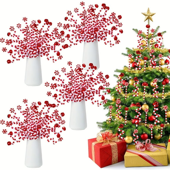 40Pcs Christmas Curly Pick Red White Christmas Picks Christmas Tree Pick Candy Cane Christmas Decorations Christmas Tree Candy Shape Ornaments for Home Vase Wreath DIY Craft Xmas Tree Topper