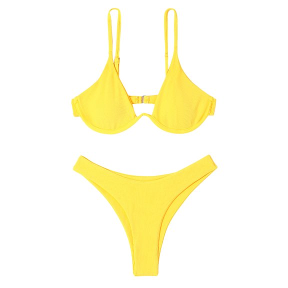 Sngxgn Women's Cutout Halter Swimsuit High Cut Bathing Suit(Yellow,L)