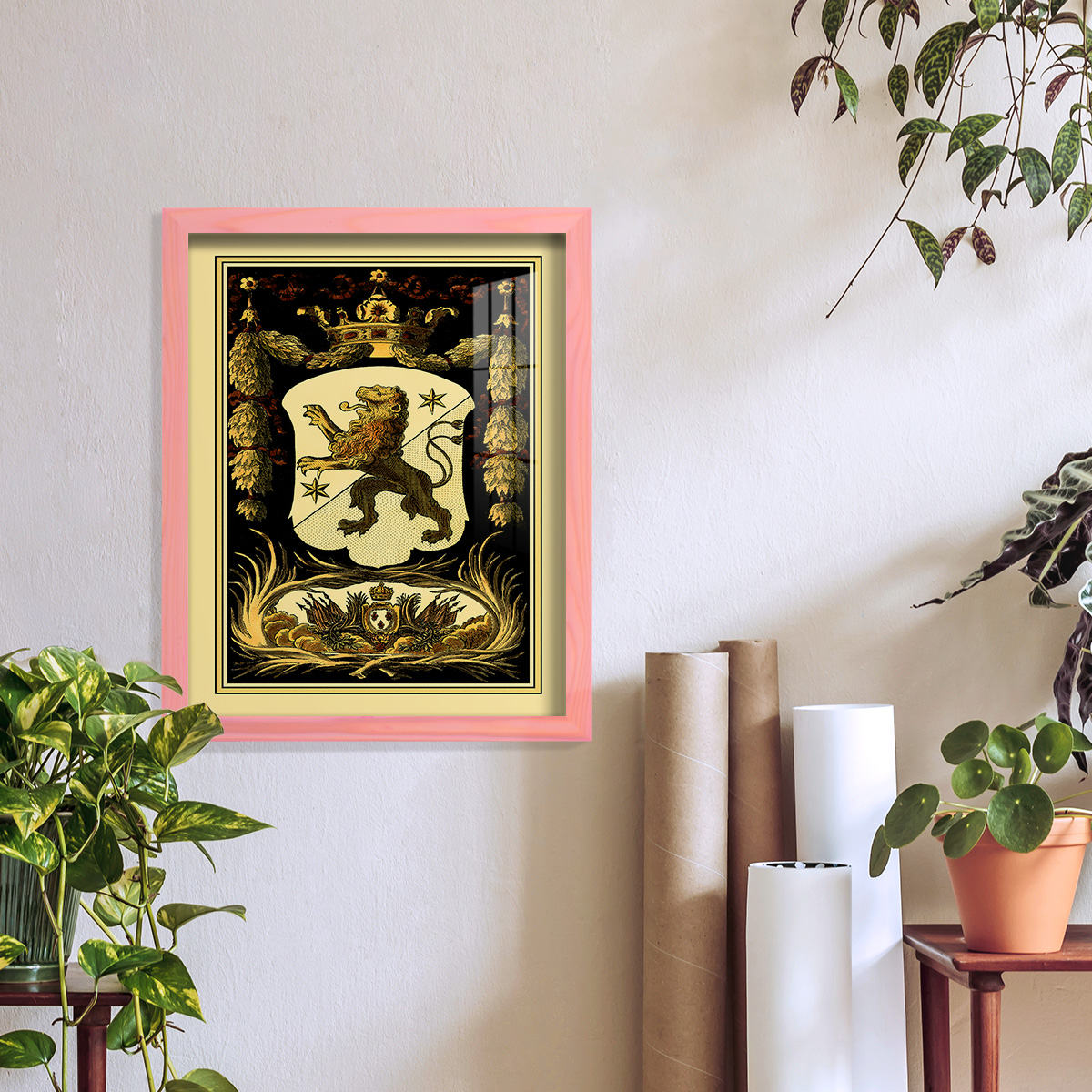 Family Crest III -Framed Print w/glass-Sunset Pink