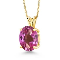 Gem Stone King 14K Yellow Gold Pink Mystic Topaz Pendant Necklace for Women (4.50 Cttw, Gemstone Birthstone, Oval 11X9MM, With 18 inch Chain)