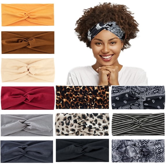 12Pcs Stretchy Headbands for Women,Ventilate and Anti-slip Sport Headband, Fashionable Twist-style Head Wraps
