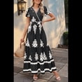 thumbnail image 4 of Vestido de Corta con Cuello en V, Estampado Floral, Bolsillos y Mangas Acampanadas, Color Negro, Talla L, 4 of 7
