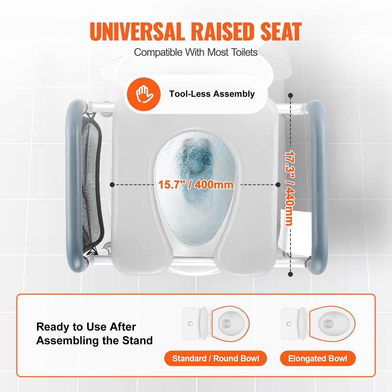 KFFKFF Raised Toilet Seat, Adjustable Height from 19.3" to 25.2", Supports up to 350lbs, Featuring Comfort Cushioned Aluminum Frame, Universal Toilet Seat Booster, Suitable for Seniors, Disabled