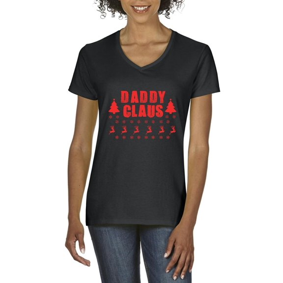 MmF - Women's T-Shirt V-Neck Short Sleeve - Christmas Daddy Claus in Red