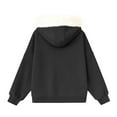 thumbnail image 6 of Women's Full Zip Hooded Jacket, Faux Fur Trim Hood, Drop Shoulder Sweatshirt, Casual Zip Up Outwear, Lounge Top, Winter Streetwear Black S, 6 of 8