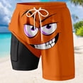 thumbnail image 2 of FINALGANG Mens Cartoon Funny Face Print Beach Shorts With Slim Fit Liner Pocket Casual Drawstring Waist Swim Trunks Quick Dry Board Shorts For Summer Beach Daily Wear Orange XL, 2 of 3
