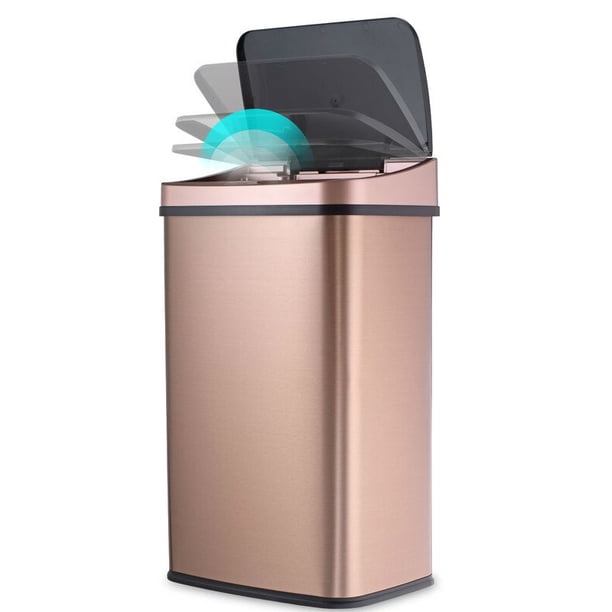 Gold Copper 13-Gallon Stainless Steel Kitchen Trash Can with Motion ...