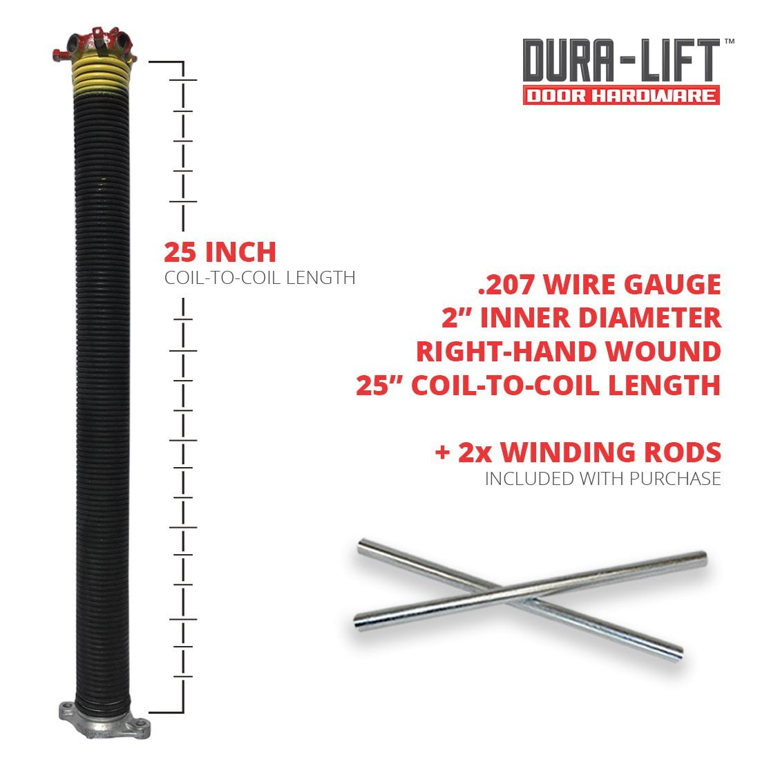 with 18 Torsion Spring Winding Rod 2Pack DURALIFT .207 x 1.75 x 25
