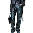 thumbnail image 3 of Seyurigaoka Women Leather Pants High Waist Pockets Loose Straight Trousers, 3 of 5
