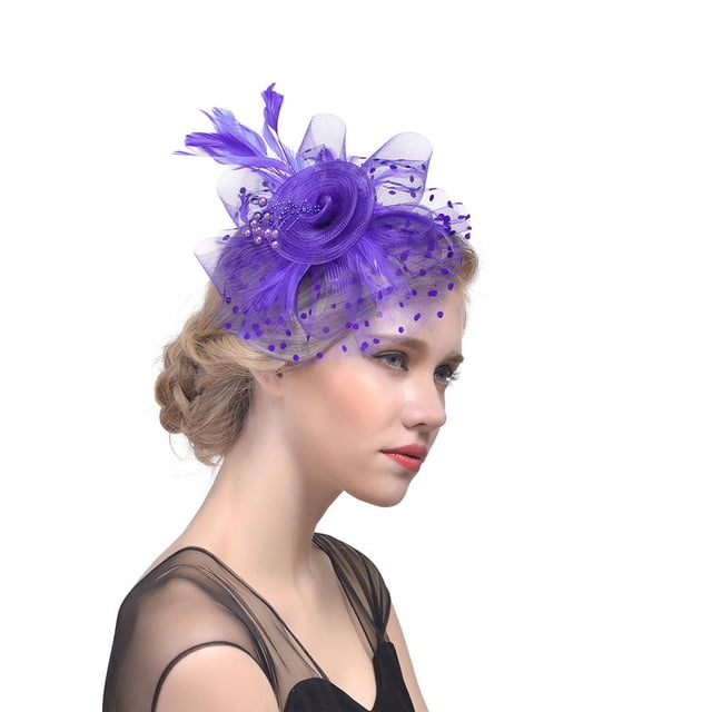 Hat for Women Tea Party Headband Wedding Flower Cocktail Mesh Feathers Hair Clip