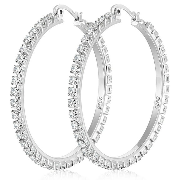 APSVO 18K White Gold Plated Big Rhinestone Hoop Earrings for Women S925 Sterling Silver Post Hypoallergenic Earrings Birthday Valentines Day Jewelry Gifts Her Mom Girlfriend Wife Lady Adults Ideas