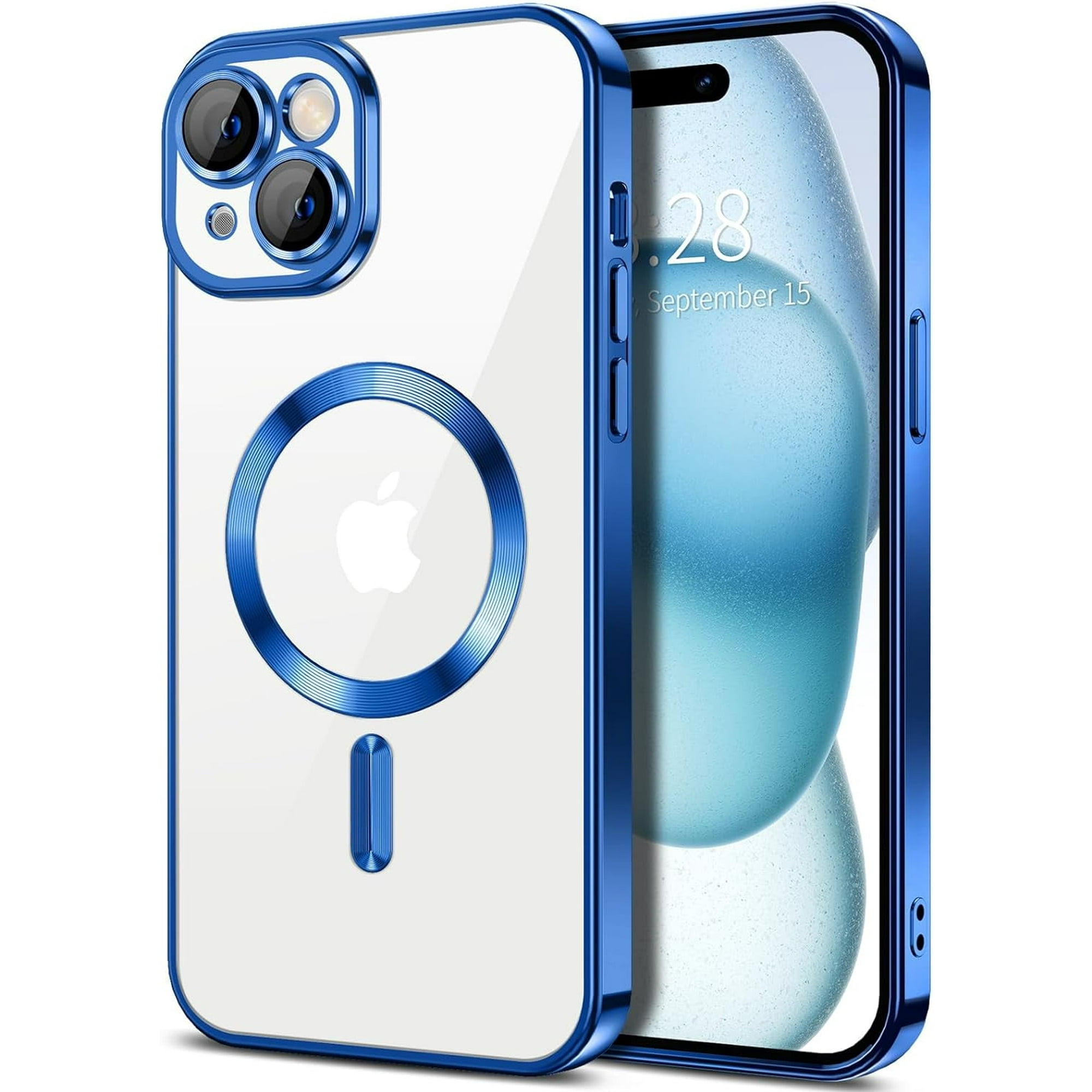 Entronix Transparent Phone Case for Apple iPhone 15 Clear Magnetic Case, [Yellow Resistant] Slim Fit Shockproof Transparent Crystal Clear Magnetic Case for Apple iPhone 15, Blue