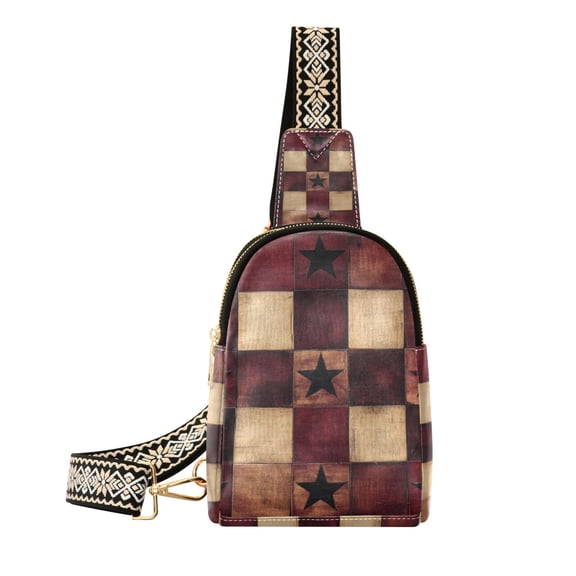 FORMRS Womens Crossbody Sling Bag Travel Daypack Shoulder Chest Backpack, Star Spangled Squares