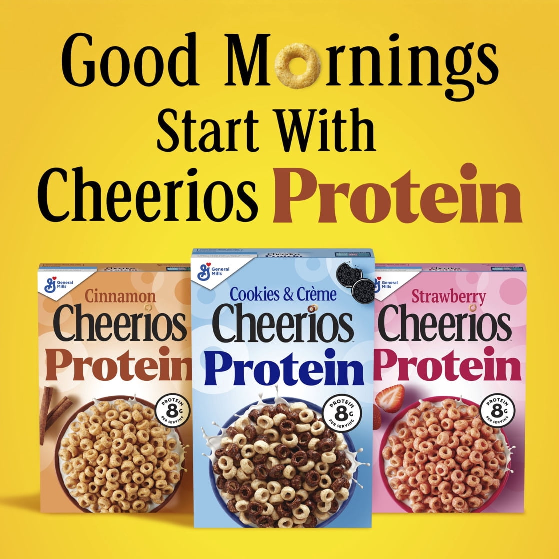 (8 pack) Cheerios Protein Cereal, Strawberry, 8g Protein, Family Size, 15 oz