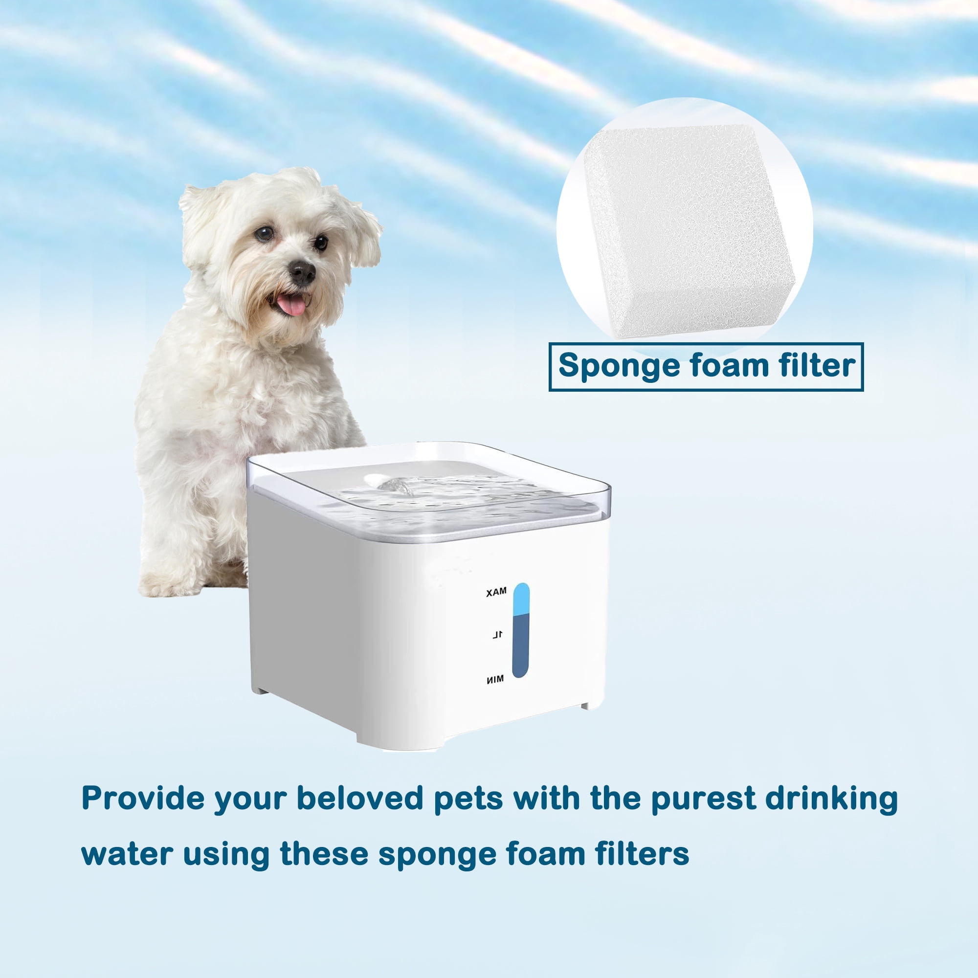 Delapan Cat Water Fountain Filters for 67oz/2L Adjustable Water Flow Pet Fountain, 30 Pack Sponges