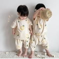 thumbnail image 2 of Conjunto de pijamas de verano para bebés de 0 a 5 años, ropa de descanso con estampado bonito, Top de manga corta + Pantalones cortos, ropa informal para el hogar para niños y niñas de 2 uds., 2 of 6
