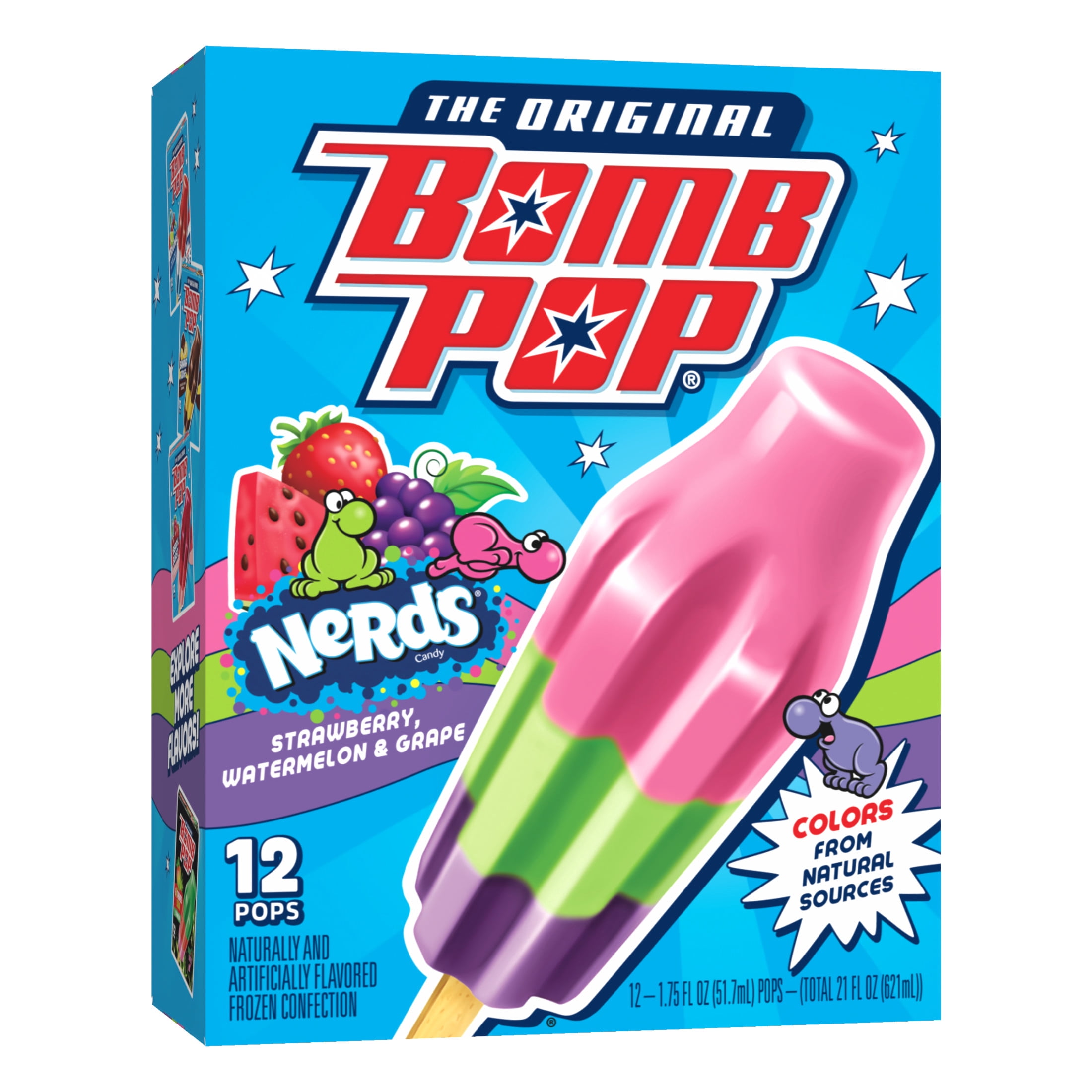 Bomb Pop NERDS Freeze Ice Pop, Frozen Freezer Dessert, 12 Pack