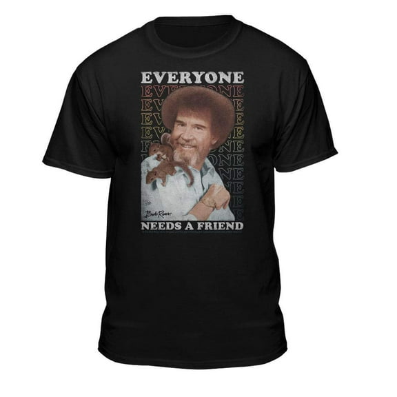 Teelocity Bob Ross Everyone Needs a Friend Black Short Sleeve Graphic Tee