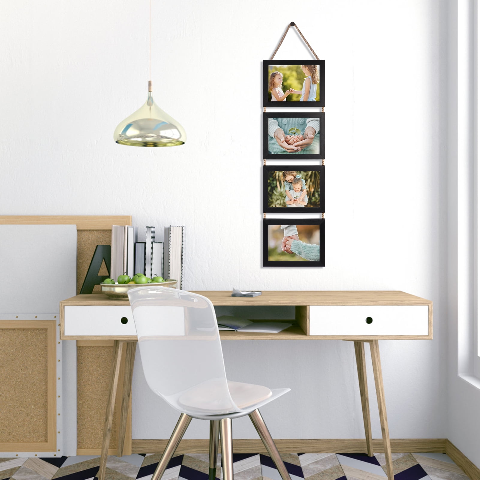 MEBRUDY 5x7 Hanging Collage Picture Frames Set of 2, Black 8 Opening Horizontal Frame for Wall Decor