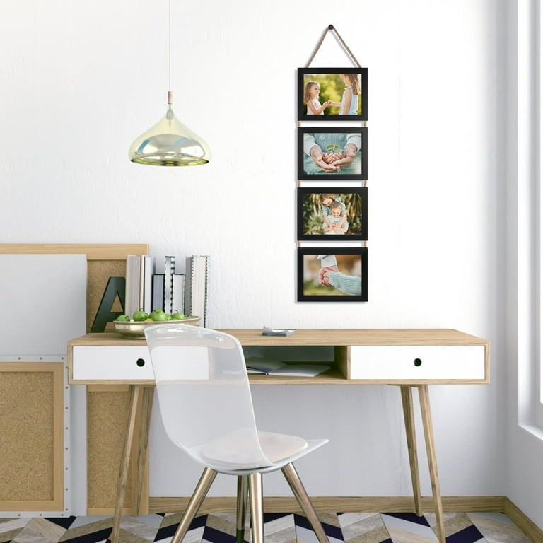 Qunclay 2-Set 5x7 Collage Picture Frames - Rustic Wood Hanging Frames With 8 Openings, Farmhouse Wall Decor For Multiple Photos