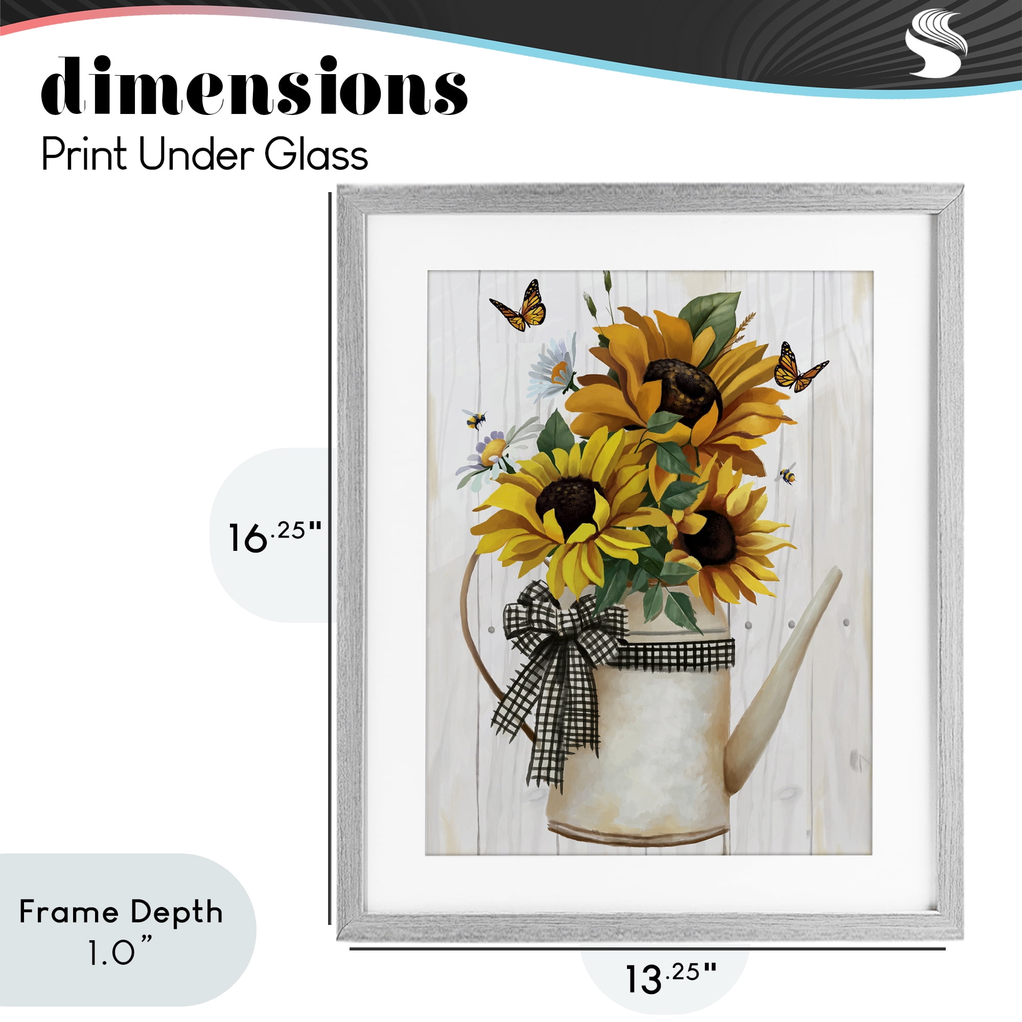 Stupell Industries Sunflower Trio in Watering Can Gray Framed Print Under Glass, design by Lucca Sheppard