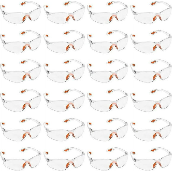 24 Pack Clear Safety Glasses - Protective Glasses with Plastic Lens, Nose Bridge and Rubber Temple_T Newway_Special Gift