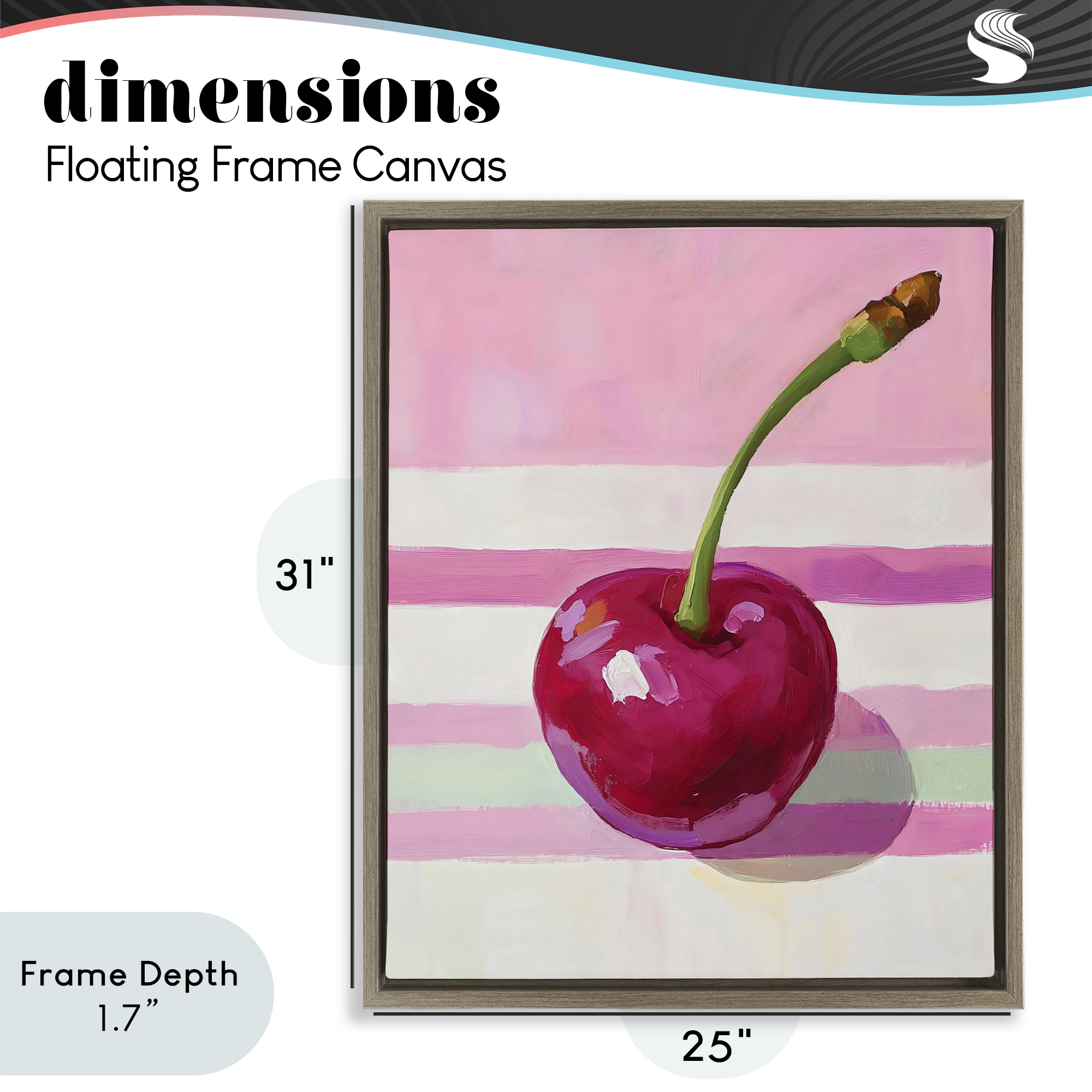 Stupell Industries Cherry on Pink Stripes Brown Framed Floater Canvas Wall Art, design by The Prints Vibe
