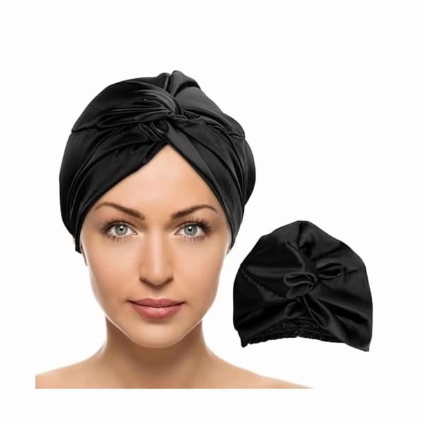 wonima11 Double-Layer Bonnet for Sleeping Women, Satin Silk Hair Sleeping Bonnet, Pure Adjustable Night Cap for Curly Braids Hair with Elastic and Soft, Black