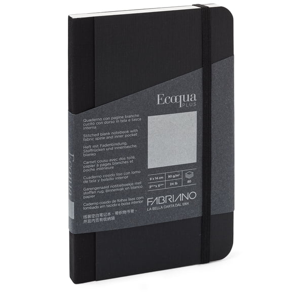 Fabriano Ecoqua Plus Fabric-Bound Notebooks, 3.5 in x 5.5, Black
