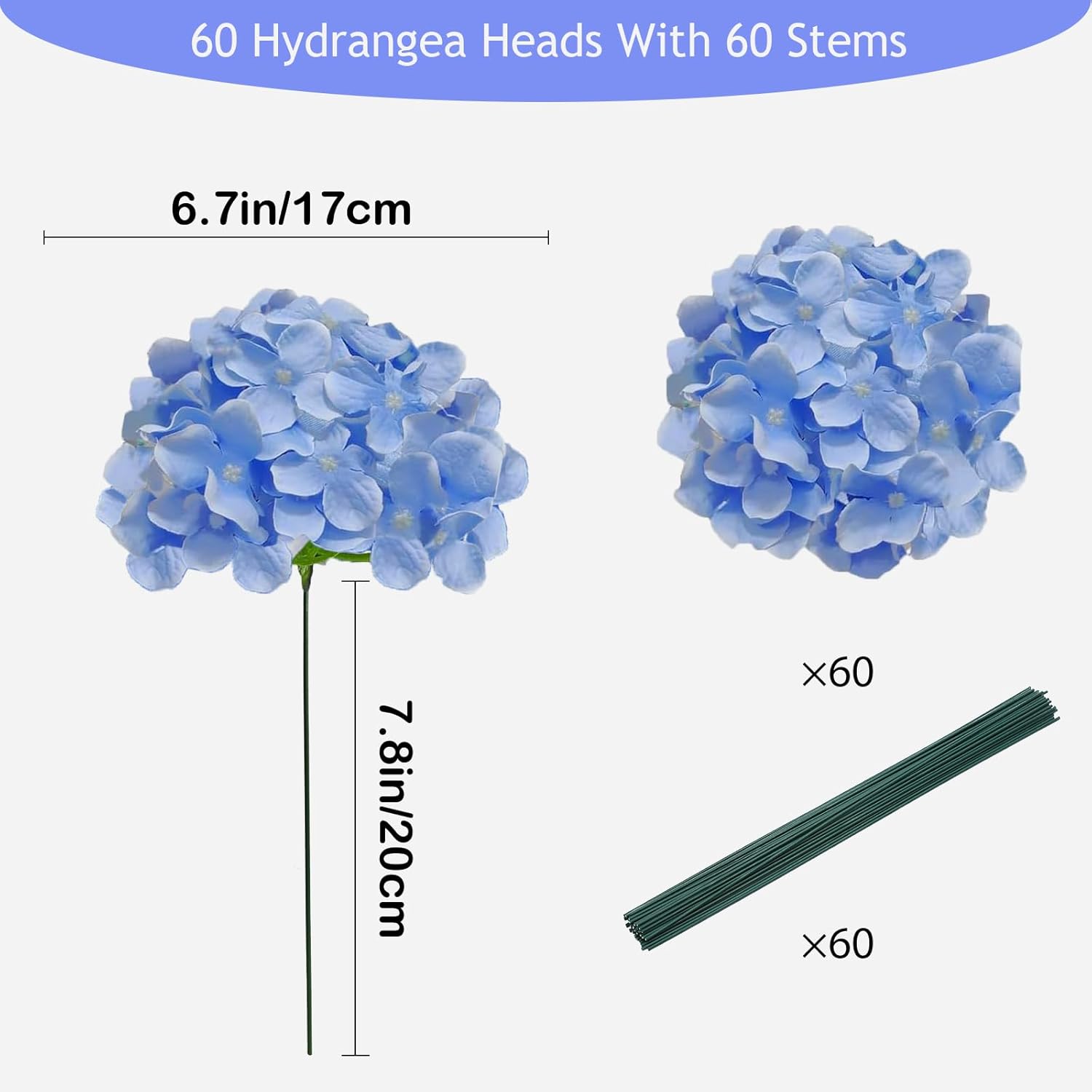 White Hydrangea Artificial Flowers Bulk, 60 Pcs Faux Hydrangea Flowers Heads, Artificial Fake Silk Hydrangea Flowers with Stems, White Flowers Artificial for Decoration Wedding Décor