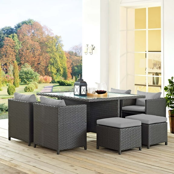Modway Sojourn 9 Piece Outdoor Patio Sunbrella® Dining Set in Canvas Gray