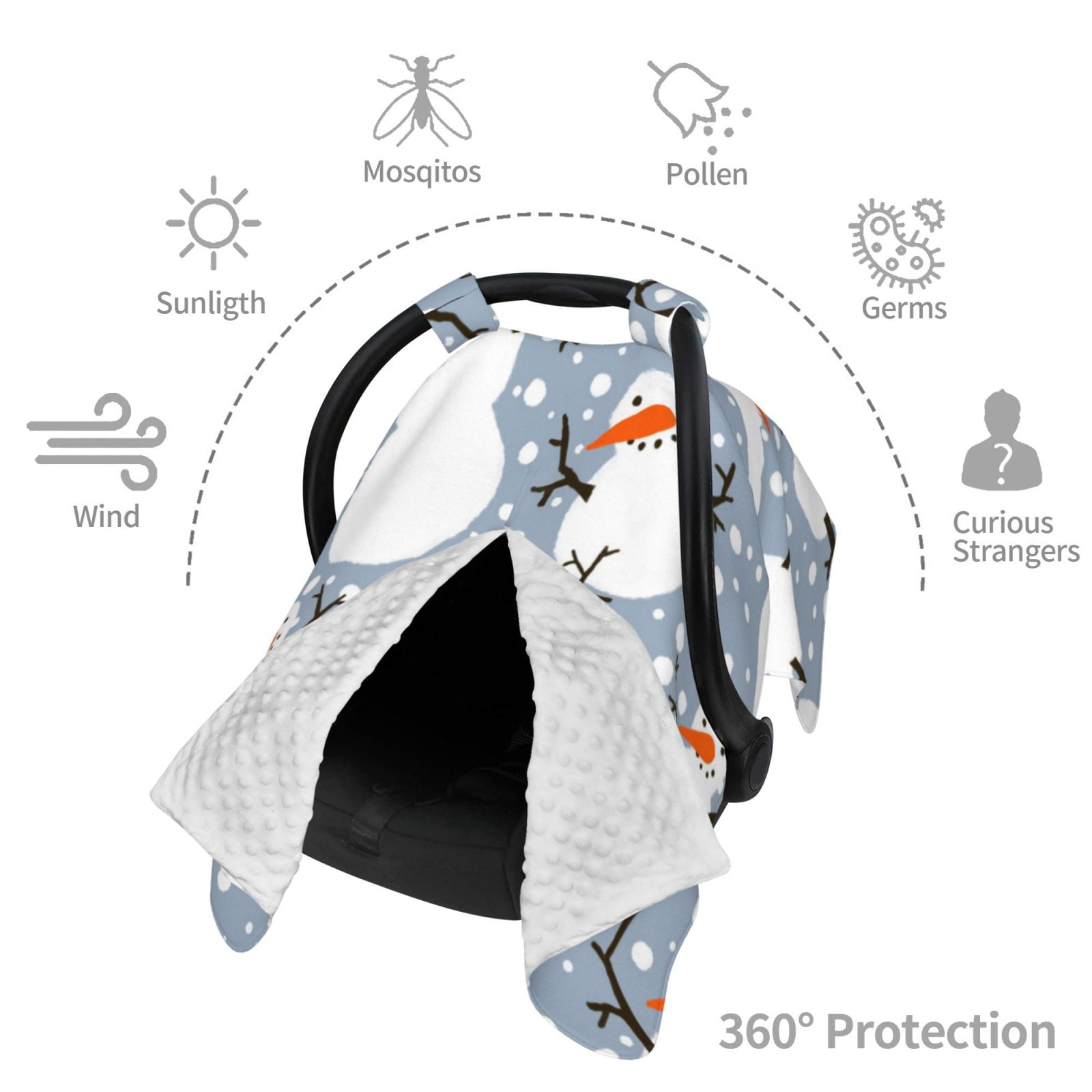 Car Seat Cover Baby - Happy Snowmen Snowfall Breathable Infant Car Seat Cover for Baby Carseat, Lightweight Comfort Baby Essentials Must Haves Newborn Stuff for Girl Boy
