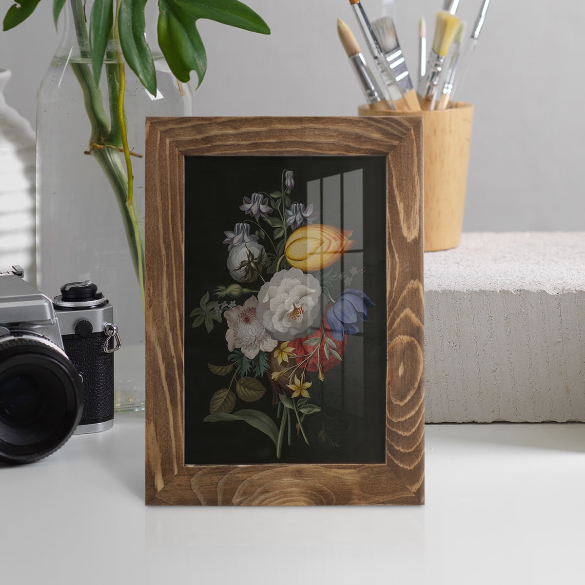 Dramatic Bouquet III -Framed Print w/glass-Walnut