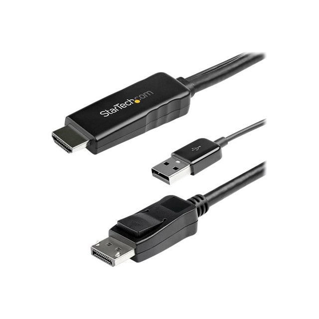 StarTech.com 2m (6ft) HDMI to DisplayPort Cable 4K 30Hz, Active HDMI 1.4 to DP 1.2 Adapter Converter Cable with Audio, USB Powered, Mac & Windows, HDMI Laptop to DP Monitor, Male/Male - Built-In USB Cable - Video cable - HDMI, USB (power only) male to DisplayPort male - 6.6 ft - black - 4K support, active