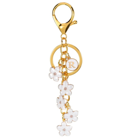 Uxcell Initial Letter Flower Keychain, Alphabet R Enamel Charm Flower Keyring, White