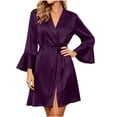 thumbnail image 2 of Ynynloco Women's Satin Robe Valentines Lingerie for Women Kimono Bathrobe Short Ruffle Belted Robes Wedding Party Sleepwear, 2 of 5