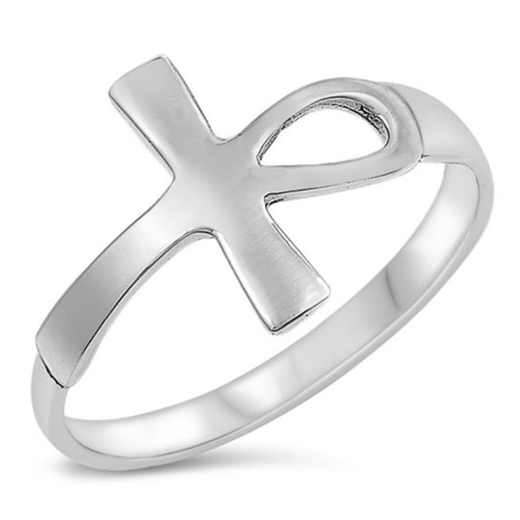 Sterling Silver Women's Ankh Cross Ring Wholesale 925 Band 12mm Jewelry Female Male Unisex Size 10