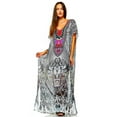 thumbnail image 2 of 2Chique Boutique Women's White and Multi Color Embellished Kaftan Maxi Dress, 2 of 4